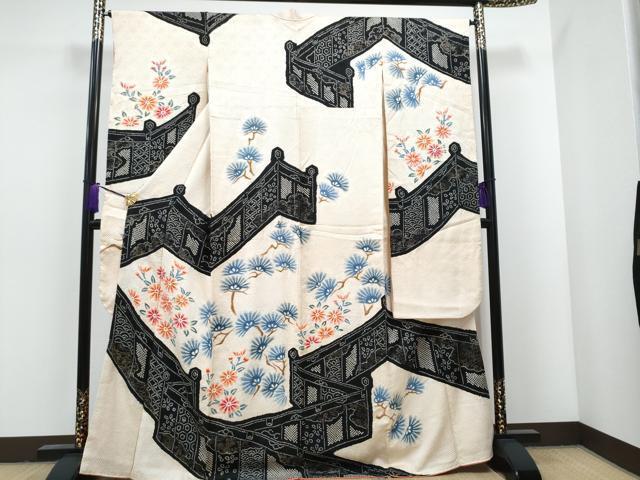 平和屋着物●豪華振袖　総絞り　屏風草花文　金彩　正絹　逸品　CAAK4732hy