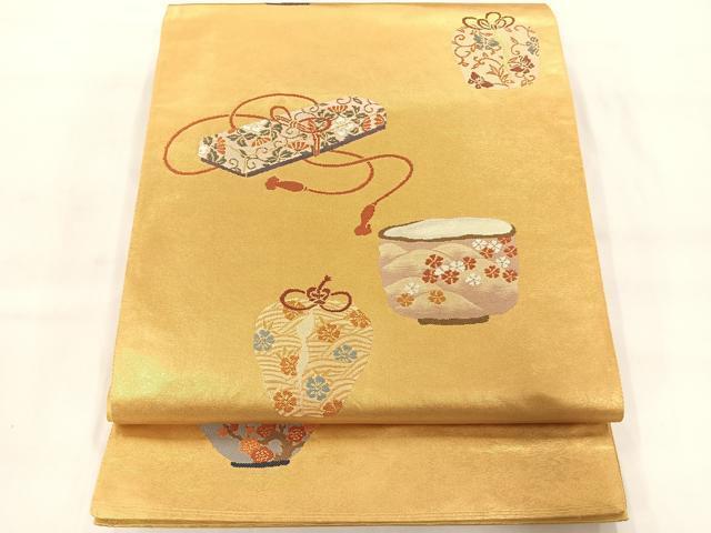 平和屋着物◎六通柄袋帯　古典　高級手織　仕覆文　金糸　引箔　正絹　逸品　AAAM8646yx