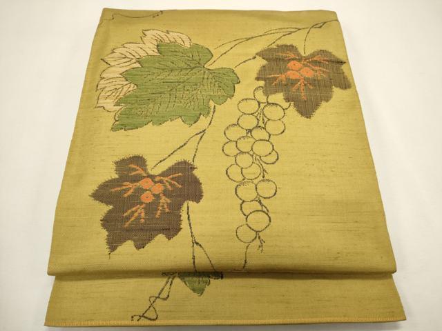 平和屋着物●六通柄本袋帯　紬地　葡萄蔦の葉文　正絹　逸品　CAAJ6098ak