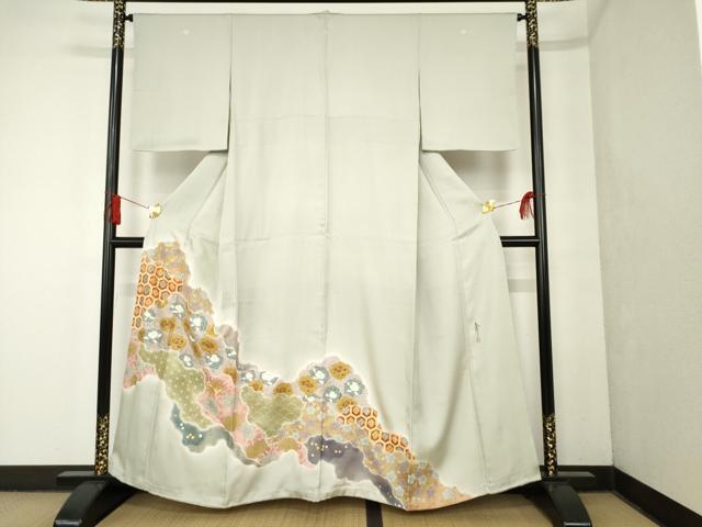 平和屋着物●京友禅の第一人者　松井青々　色留袖　駒刺繍　吉祥花唐草文　金銀彩　正絹　逸品　AAAN5662cs