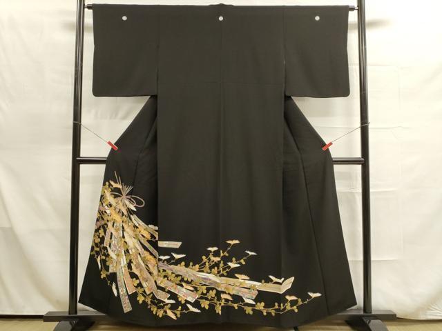 平和屋着物■豪華黒留袖　駒刺繍　扇面吉祥花文　金彩　やまと謹製　正絹　逸品　DAAL4504tw
