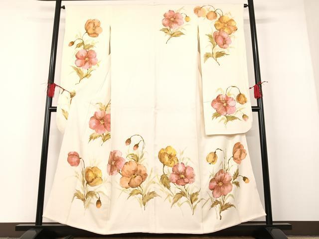 平和屋着物●豪華振袖　手描き　草花文　正絹　逸品　AAAM8909ph