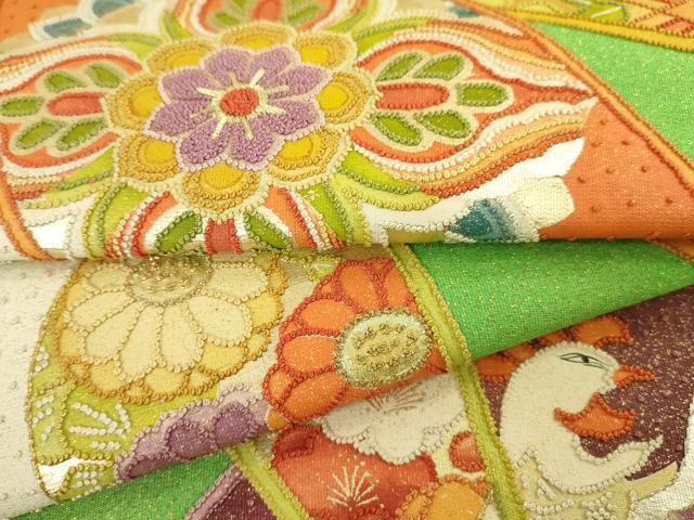 平和屋着物●中国三大刺繍　相良刺繍　綴れ　六通太鼓柄袋帯　笹取り鳳凰花文　金彩　正絹　逸品　DAAJ8903jm