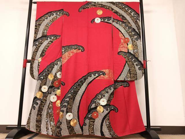 平和屋着物●豪華振袖　駒刺繍　絞り　舞花文　金彩　正絹　逸品　AAAM8918ph