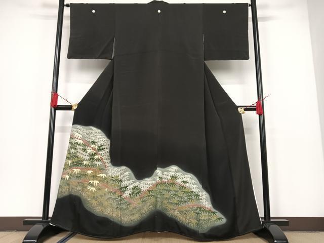 平和屋着物●豪華黒留袖　駒刺繍　笹文　正絹　逸品　AAAM8859ph