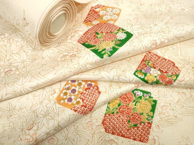 平和屋着物●小紋　反物　着尺　破れ色紙鹿の子花散らし　逸品　未使用　DAAI9992zzz