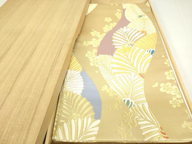 平和屋着物●六通柄袋帯　若松葉文　金糸　箱付き　正絹　逸品　DAAI8973az