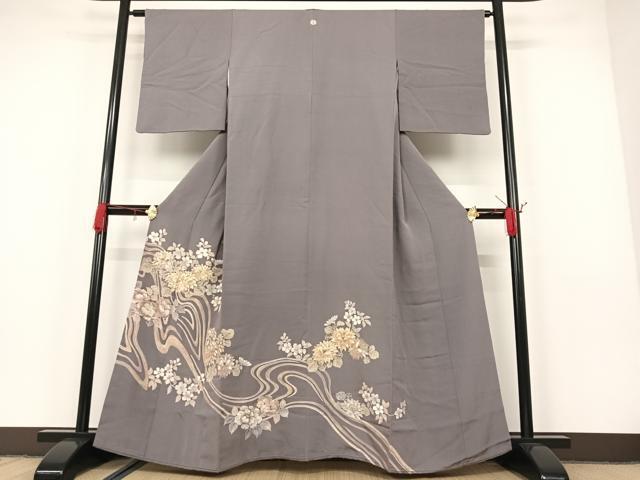 平和屋着物●豪華色留袖　刺繍　流水草花文　金彩　高島屋扱い　正絹　逸品　AAAM8775ph
