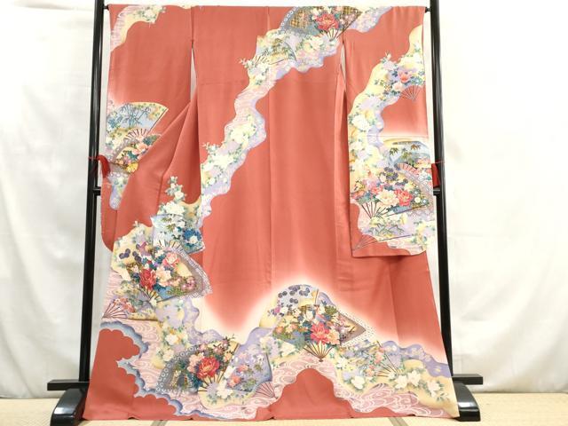 平和屋着物■豪華振袖　流水扇面花鳥文　暈し染め　金彩　正絹　逸品　AAAN6126cs