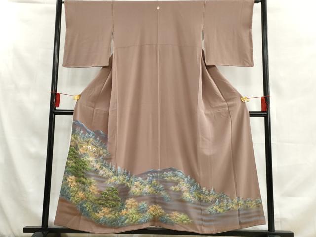 平和屋着物■豪華色留袖　手描き　樹林風景文　金彩　正絹　逸品　AAAN6127cs