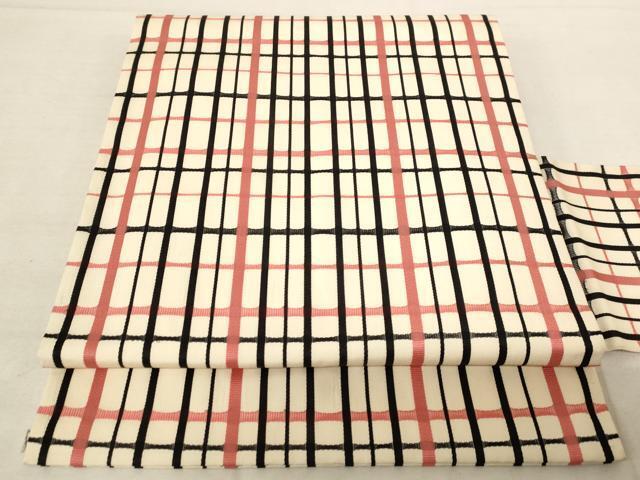 平和屋着物◎全通柄九寸名古屋帯　格子　正絹　逸品　AAAN5581st