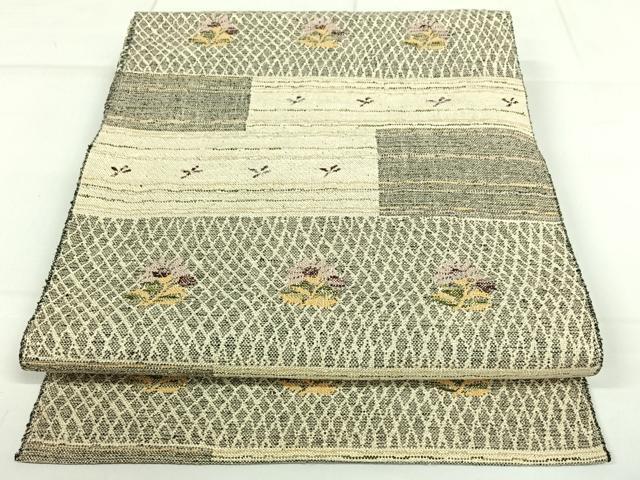 平和屋着物◎八寸名古屋帯　紬地　洋花文　正絹　逸品　AAAN9881jh