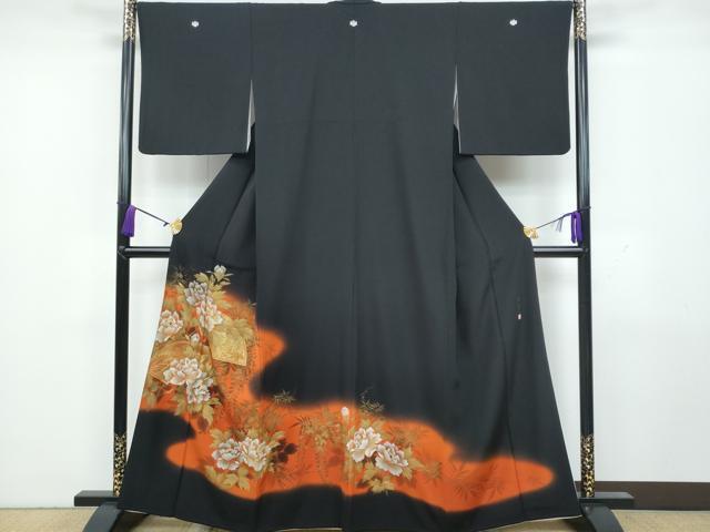平和屋着物■豪華黒留袖　地紙草花文　暈し染め　金彩　正絹　逸品　CAAK5013fb