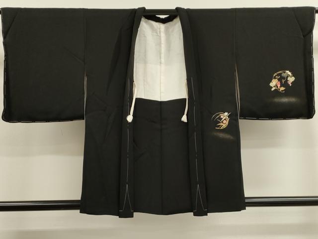 平和屋着物■羽織　刺繍　草花丸文　黒地　金銀彩　正絹　逸品　CAAK3828dy