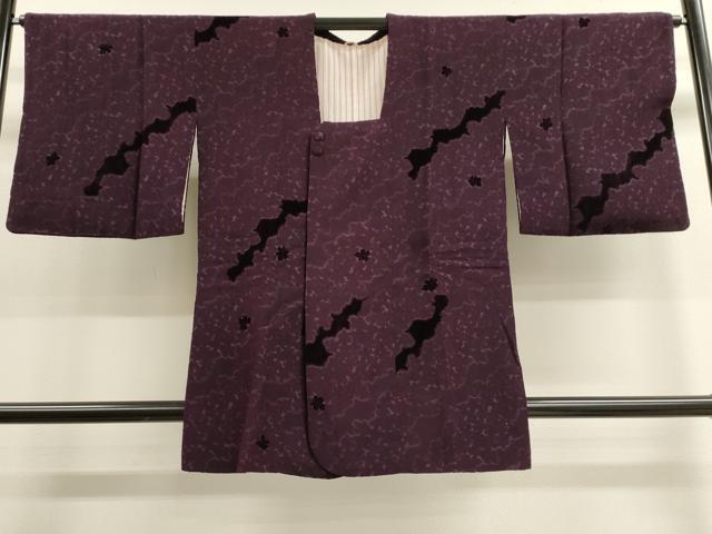 平和屋着物■道行コート　輪奈ビロード　流水葉尽くし文　正絹　逸品　CAAK3829dy