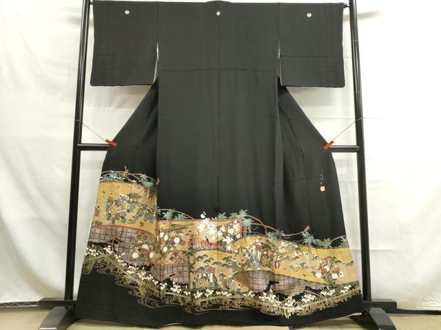 平和屋着物■豪華黒留袖　秀匠苑　人物風景御所車草花文　本金螺鈿漆箔　正絹　逸品　DAAK0468ud