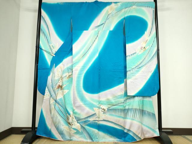 平和屋着物■豪華振袖　駒刺繍　舞蝶文　暈し染め　金銀彩　正絹　逸品　DAAI8941az