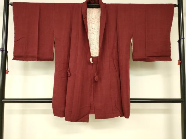 平和屋着物■道中着　朱・緋色　正絹　逸品　DAAK9087cm