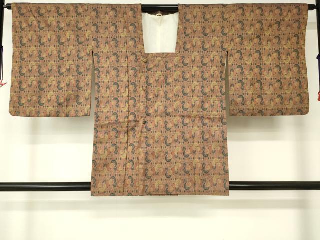 平和屋着物■道行コート　洋花文　正絹　逸品　DAAK9056cm