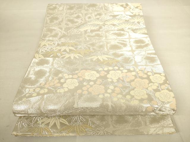 平和屋着物◎六通柄袋帯　唐織　枝花文　銀糸　正絹　逸品　AAAN7933pf