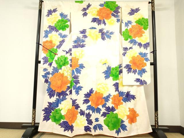 平和屋着物■豪華振袖　駒刺繍　草花文　金彩　正絹　逸品　DAAJ0439ma