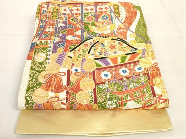 平和屋着物◎西陣　姫野織物　六通柄袋帯　唐織　鳳凰花文　金糸　証紙付き　正絹　逸品　未使用　AAAM8119yi