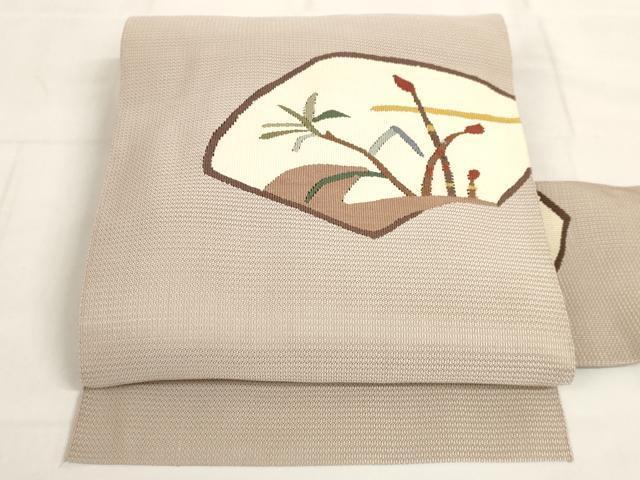 平和屋着物◎綴れ　八寸名古屋帯　地紙花文　正絹　逸品　AAAM8128yi