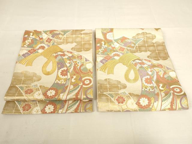 平和屋着物◎つけ帯　唐織　束ね熨斗鳳凰吉祥花文　金糸　正絹　逸品　AAAN7917pf
