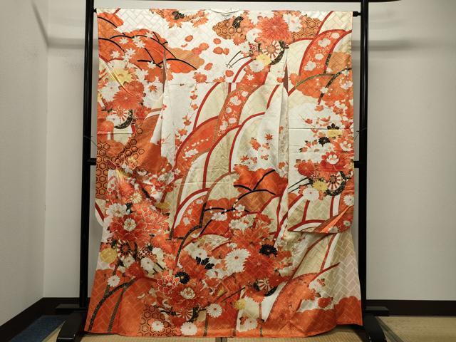 平和屋着物■豪華振袖　駒刺繍　花車文　金彩　正絹　逸品　CAAK0196in
