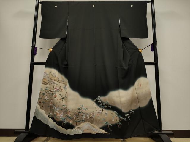 平和屋着物■豪華黒留袖　作家物　手描き　寿光織　大名行列　暈し染め　金糸　正絹　逸品　CAAK1731oy