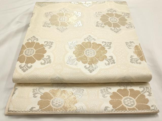 平和屋着物◎西陣　六通柄袋帯　正倉院花文　銀糸　正絹　逸品　AAAN0151ex