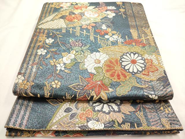 平和屋着物◎西陣　六通柄袋帯　草花文　金銀糸　正絹　逸品　AAAN0143ex