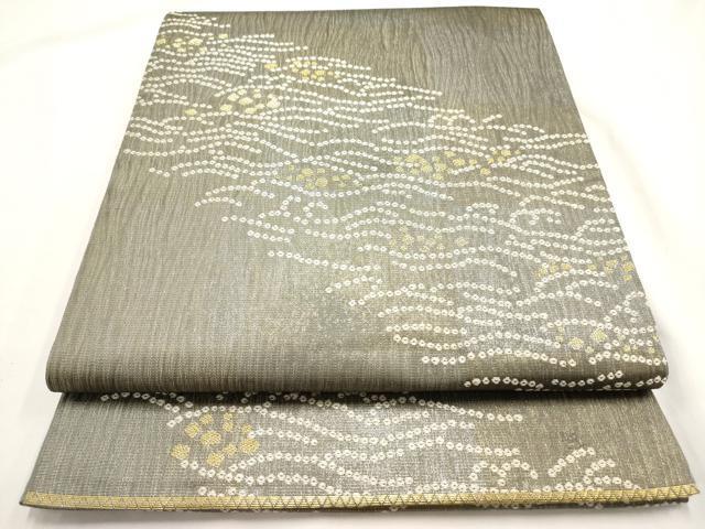 平和屋着物◎六通柄袋帯　市松箔散らし文　金銀糸　正絹　逸品　AAAN0147ex