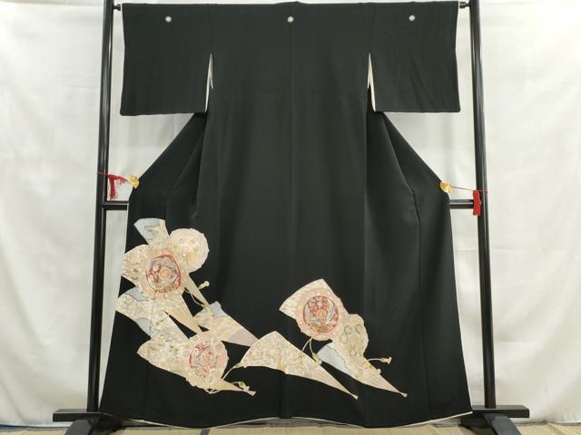 平和屋着物■豪華黒留袖　駒刺繍　鏡裏鳳凰花文　金彩　正絹　逸品　AAAN5878cs