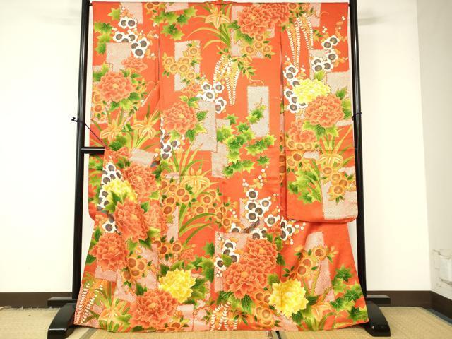 平和屋着物■豪華振袖　駒刺繍　短冊草花文　金彩　正絹　逸品　DAAJ8487cm