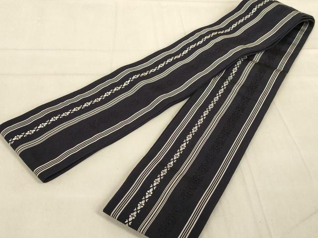 平和屋着物●男性　本場筑前博多織　角帯　献上　鉄紺色地　正絹　逸品　AAAN9808wj