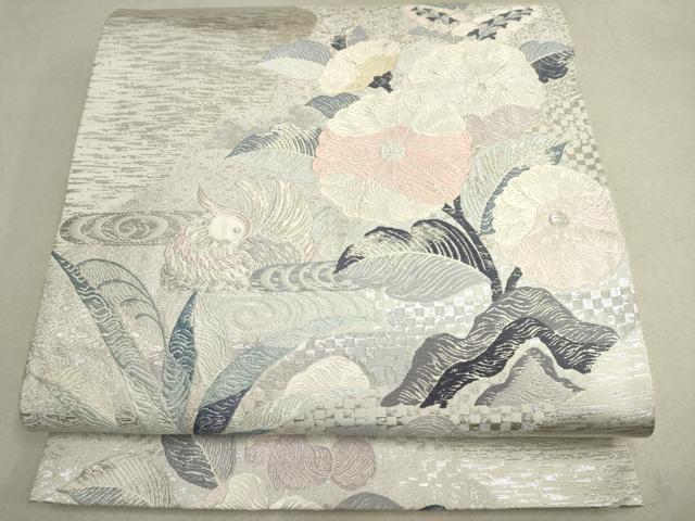 平和屋着物●六通柄袋帯　唐織　花鳥文　銀糸　正絹　逸品　DAAJ8920jm