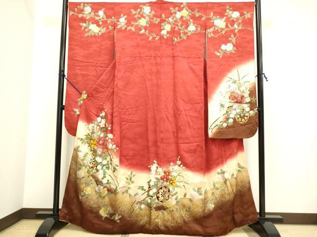 平和屋着物●パリコレクション　ファッションモデル・デザイナー　山口小夜子　振袖　花車文　暈し染め　金銀彩　正絹　逸品　DAAK3835du