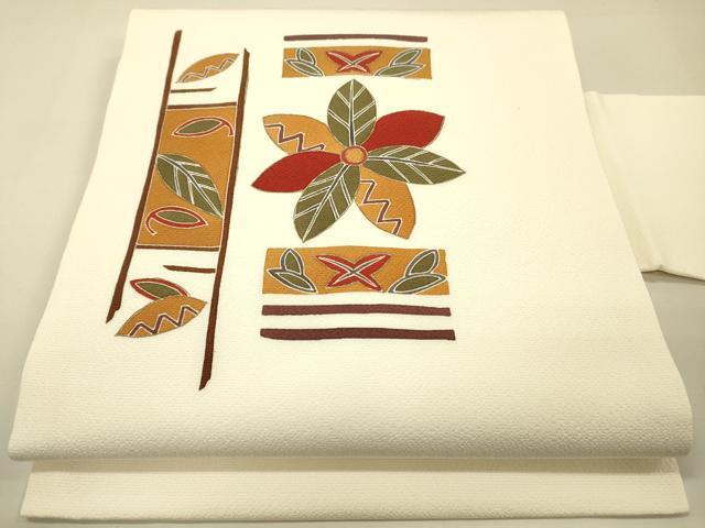 平和屋着物◎九寸名古屋帯　草花文　金彩　正絹　逸品　未使用　DAAK5632re