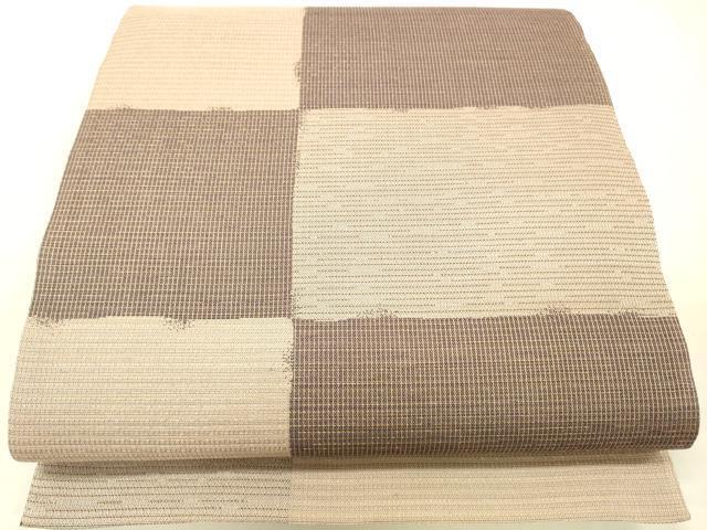 平和屋着物◎両面　全通柄袋帯　市松文様　金糸　正絹　逸品　DAAK5645re