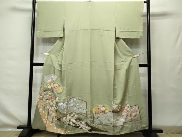 平和屋着物■豪華色留袖　作家物　駒刺繍　地紙吉祥飛鶴花文　金彩　正絹　逸品　CAAJ8786ze