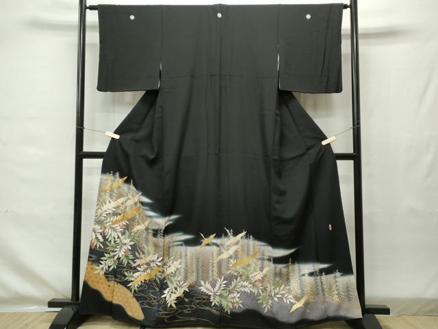 平和屋着物■豪華黒留袖　萬寿染　駒刺繍　飛鶴籬流水草木文　暈し染め　金彩　正絹　逸品　CAAK7208ze