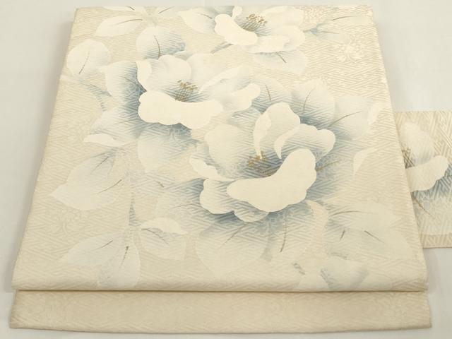 平和屋着物◎九寸名古屋帯　手描き　草花文　金彩　正絹　逸品　AAAN1120ru