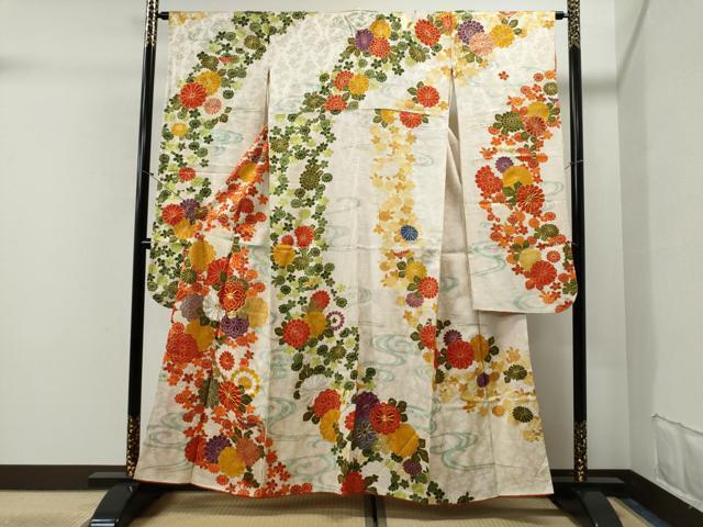 平和屋着物■豪華振袖　駒刺繍　流水草花文　金彩　正絹　逸品　CAAK6394yc
