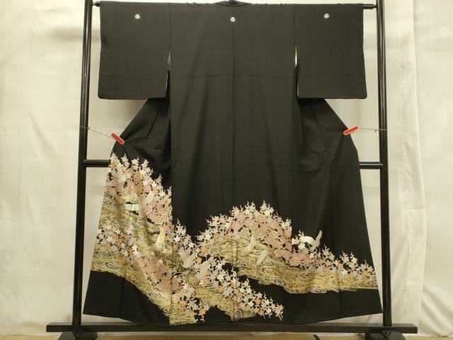 平和屋着物■豪華黒留袖　駒刺繍　流水飛鶴花文　金銀彩　正絹　逸品　CAAK8941th