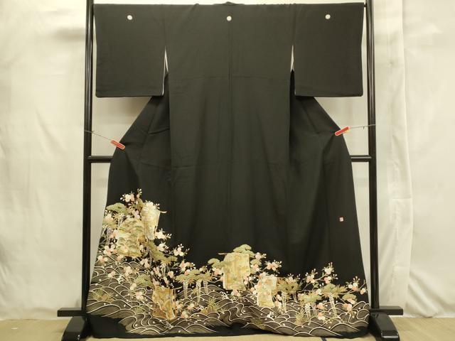 平和屋着物■豪華黒留袖　作家物　几帳草花文　金彩　正絹　逸品　CAAK8944th