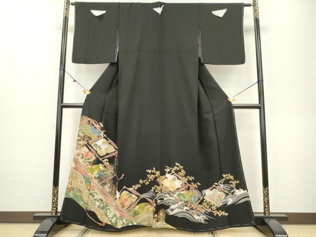 平和屋着物■豪華振袖　刺繍　結び紐飛鶴扇面花文　金彩　正絹　逸品　未使用　DAAJ0359ma