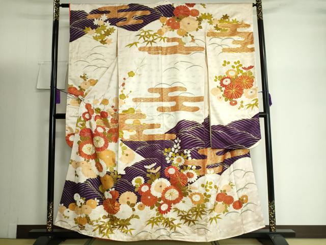 平和屋着物●豪華振袖　駒刺繍　霞花文　金彩　正絹　逸品　DAAK4168ic