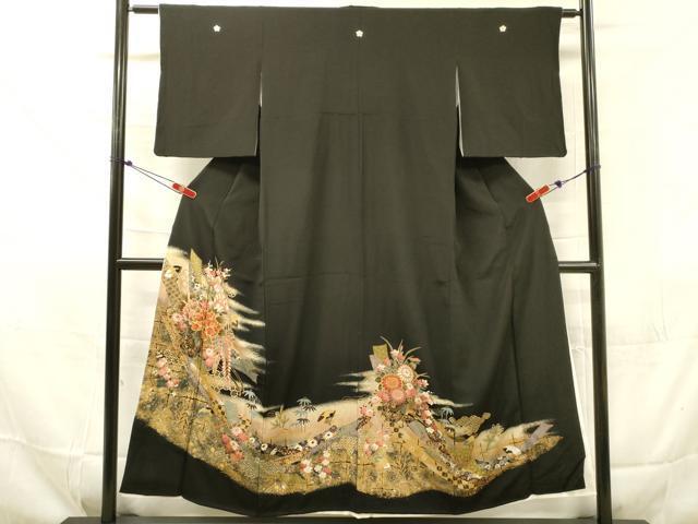 平和屋着物■豪華黒留袖　駒刺繍　吉祥花車文　暈し染め　金銀糸　正絹　逸品　DAAJ6638fe