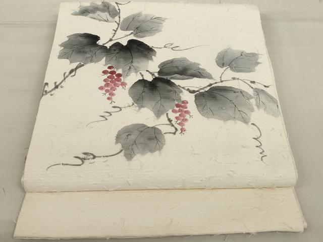 平和屋着物◎九寸開き名古屋帯　作家物　手描き　髭紬　草花文　正絹　逸品　AAAL3925tm